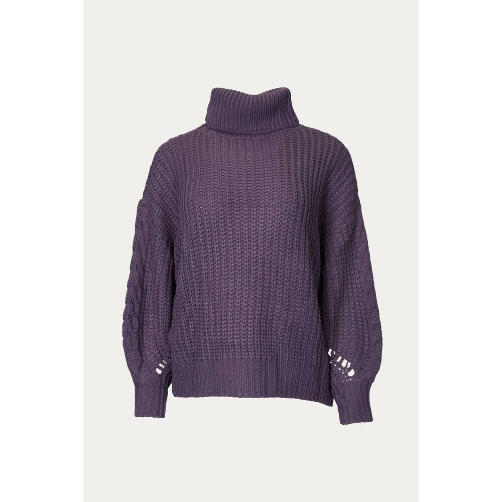 NEW SWEATERLAND cable-knit turtleneck sweater in dark purple grey